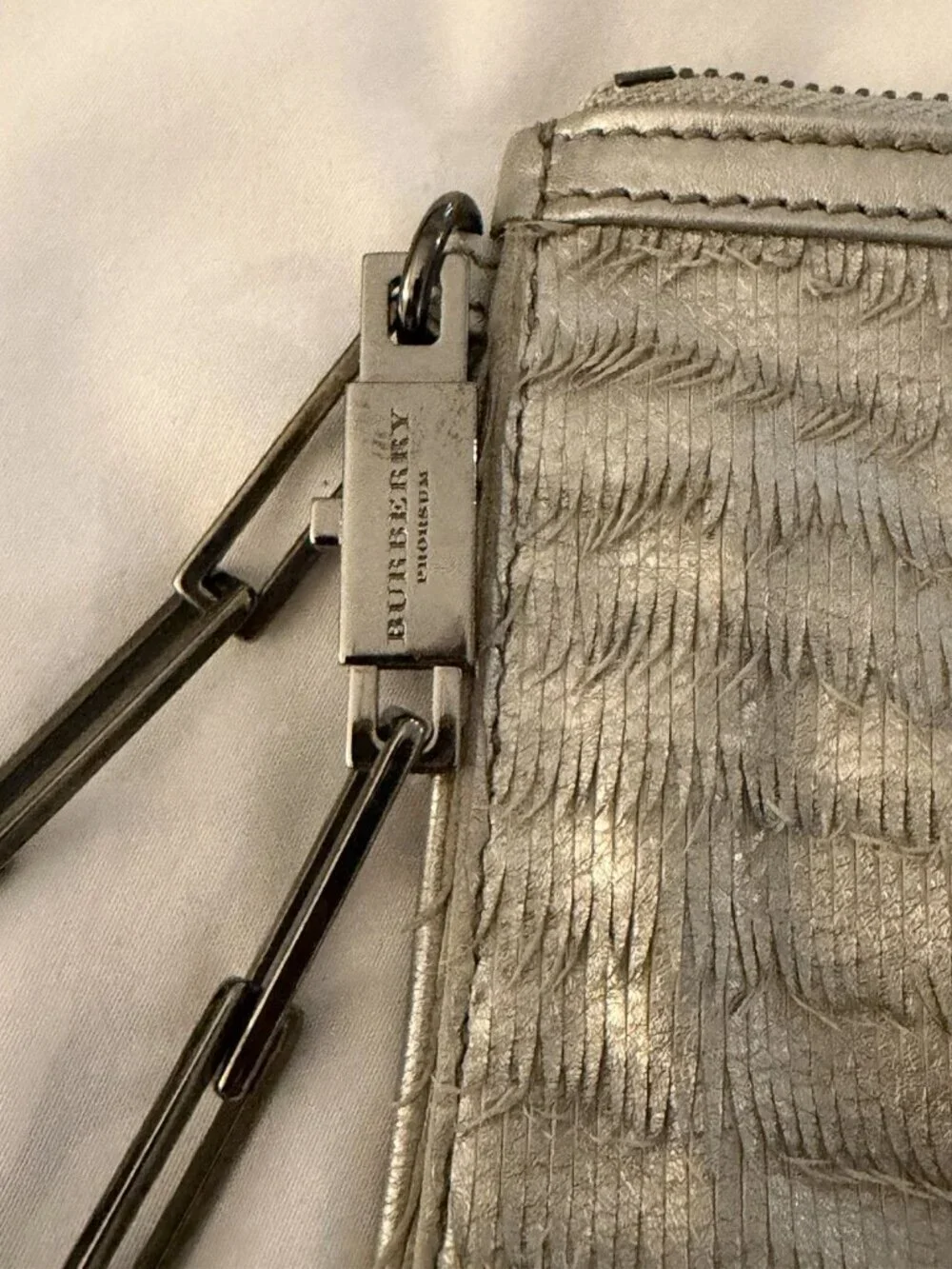 Burberry Prorsum Metallic Silver Textured Fringe Long Wallet Wristlet Rare